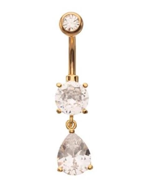 ASTM F-136 Gold-Tone CZ Teardrop Dangle Belly Ring - 14 Gauge - Spencer's