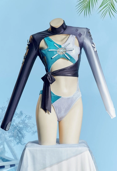 Rival Girl Luna Snow Game-Inspired Gradient Print One-piece Swimsuit with Cover-up and Bracelet