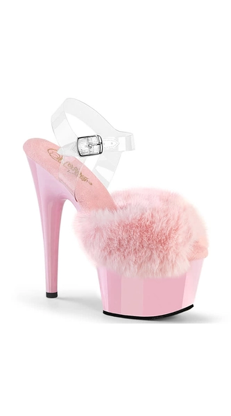 7" Heel, 2 3/4" PF Ankle Strap Sandal w/ Fur Upper