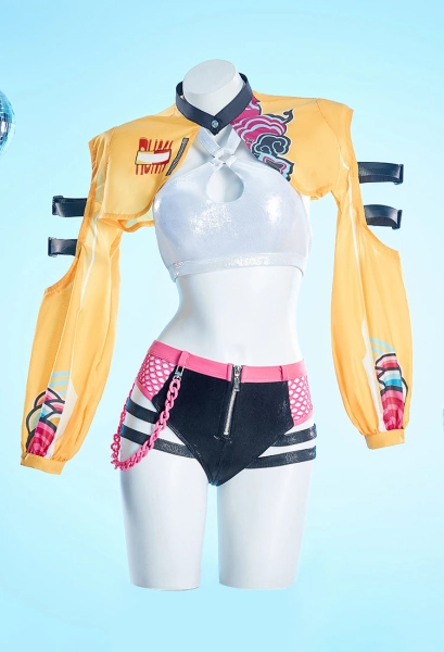 Kpop Slayers Leader Vocal Derivative Two-piece Swimsuit Halterneck Top and Shorts with Cover-up and Chain