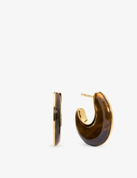 Monica Vinader x Kate Young Gemstone 18ct Yellow Gold Vermeil and Tiger's Eye Hoop Earrings