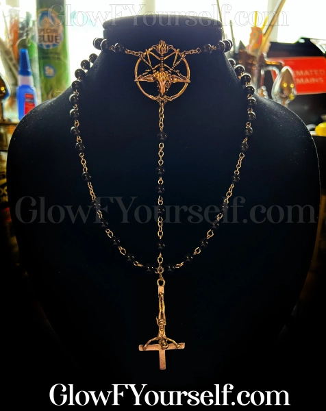 Custom Baphomet Rosary: Glow in Dark or Black Silver - Hail Satan