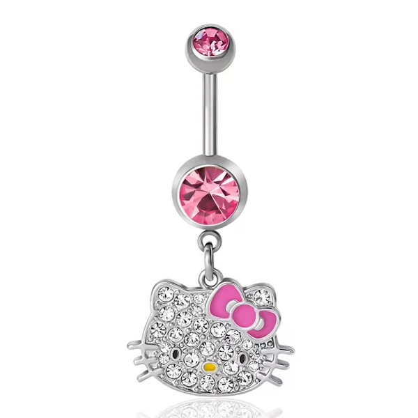 Women's 14G Stainless Steel Hello Kitty Crystal Belly Ring