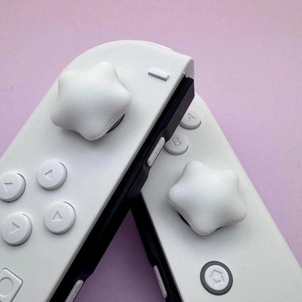 Thumb Grips - Nintendo Switch/OLED - Snow White Stars- thick comfortable high quality star thumb caps pair. (Joycons not included)