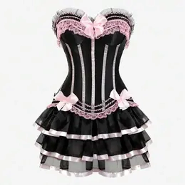 2-Pieces Corset Skirt Set MILALEE Striped Corset Top Matching Fluffy Pleated Layered Tutu Skirt Stylish & Sweet Perfect for Daily & Party Looks 8068 3704