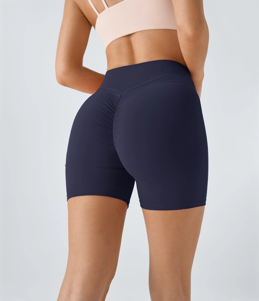 XS Peacoat SoftlyZero™ Plush High Waisted Crossover Ruched Yoga Shorts 5''