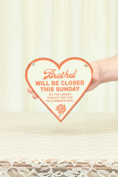 Vintage Porcelain Heart Brothel Sign (1930's) RED — Tanner Fletcher