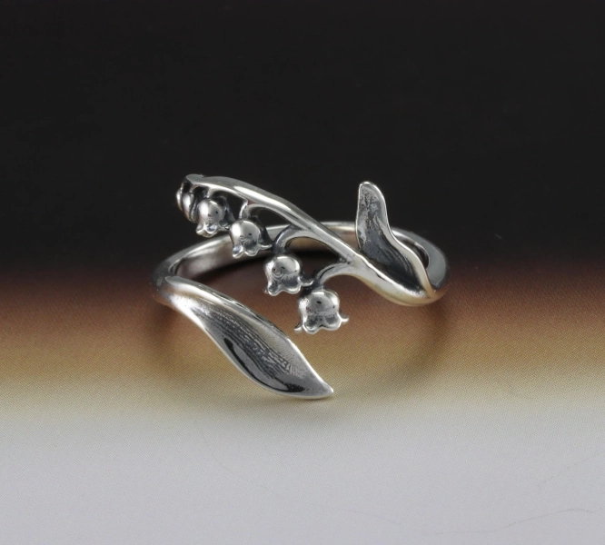 Sterling Silver Lily of the Valley Ring: Adjustable Garden Jewelry