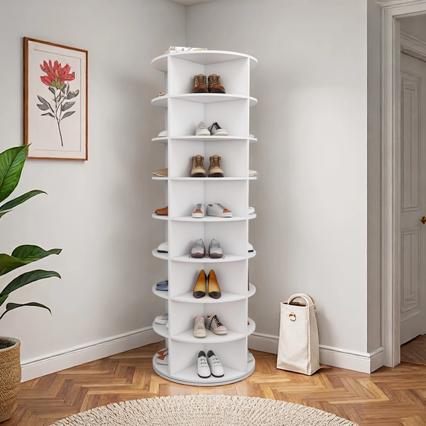 TEMU Rotating Shoe Rack Tower, 7/8-tier Spinning Storage Rack, Free Standing 360° Revolving Shoe Organizer, Holds 28 Pairs Of Shoes (7/8-tier, White)