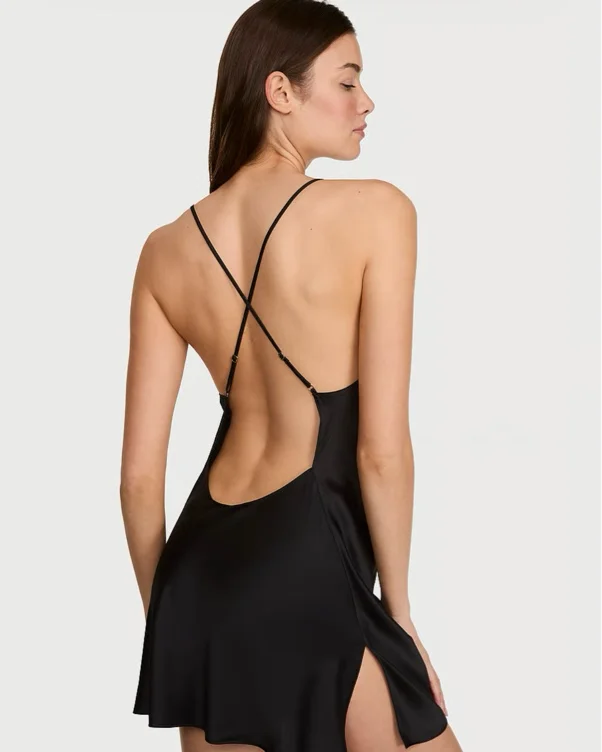 Satin Slip Dress in Black - Medium