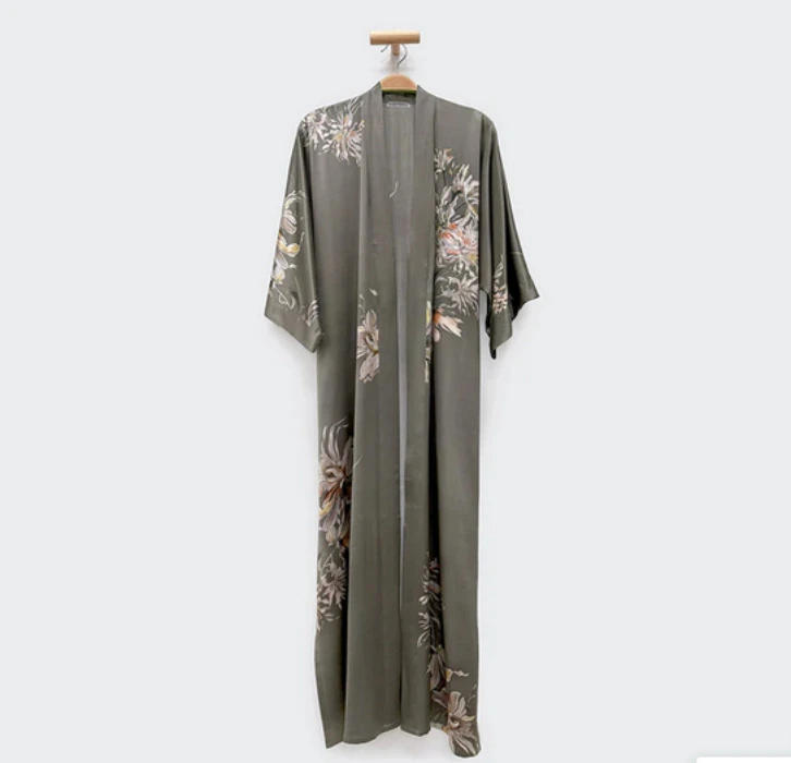 Washable Silk Yuri Long Kimono Robe 