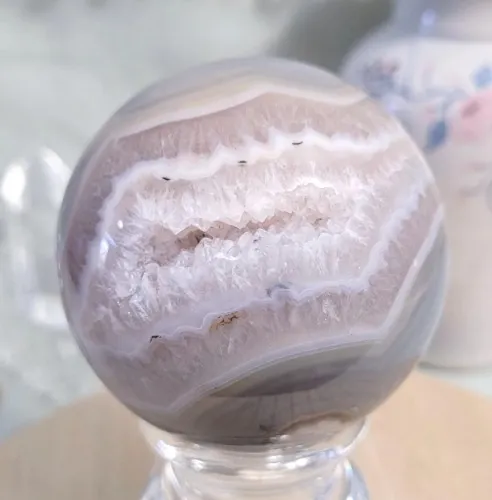 Pink Blue Banded Flower Agate Sphere 