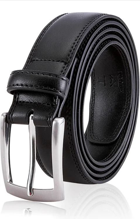 Men's Genuine Leather Dress Belt, Handmade, 100% Cow Leather, Fashion & Classic Designs for Work Business and Casual - 34 (waist 32 - 33) Basic Black