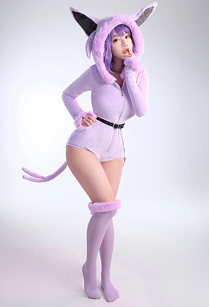 PM Derivative Lila Bodysuit Kawaii Ohr Schwanz Lingerie High Cut Katzenpfote Dessous