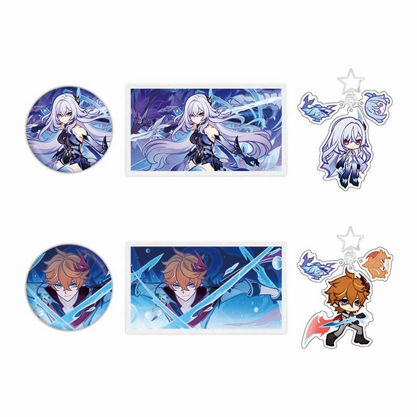 Genshin Skirk Merch Set Genshin Impact Childe Acrylic Keychain + Badge + Acrylic Art Board - Skirk
