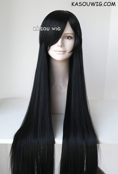 L-4 KA032 long straight versatile jet black cosplay wig 100cm / 39.5"