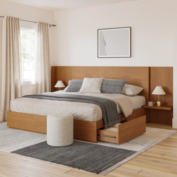 Leif King Storage Bed with Nightstands Set - Smoked Oak