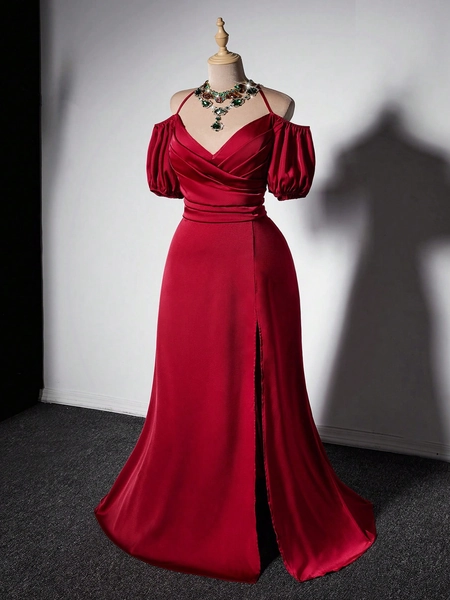 Grovea Abito canottiera elegante e sexy con pieghe e spacco, taglie comode