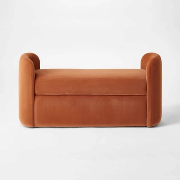 Threshold designed w/Studio McGee Springdell Rounded Bench Brown Velvet - Threshold™ designed w/Studio McGee: Upholstered Metal Frame