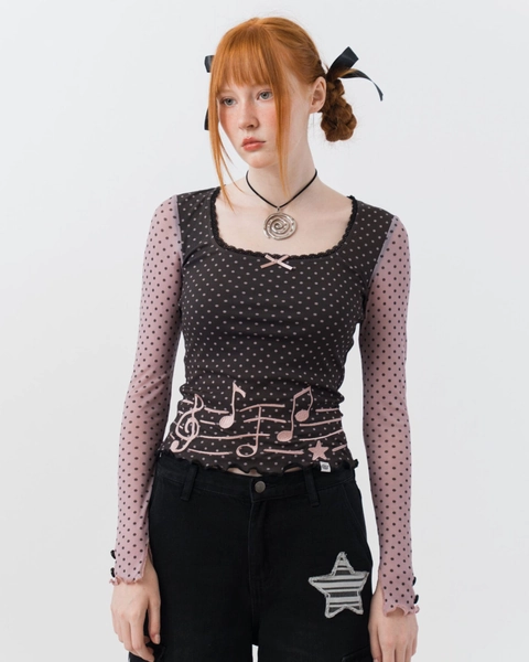 Cherry Melody Mesh Top