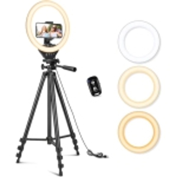 10'' Ring Light with 50'' Extendable Tripod Stand/LED Circle Lights with Phone Holder for Live Stream/Makeup/YouTube Video/TikTok with All Phones