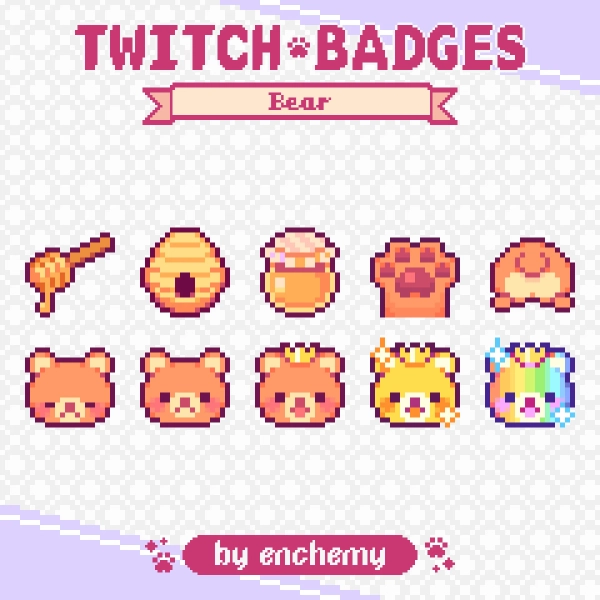 Cute Brown Bear Pixel Art Sub/Bit Badges for Twitch by Enchemy (@enchemy)
