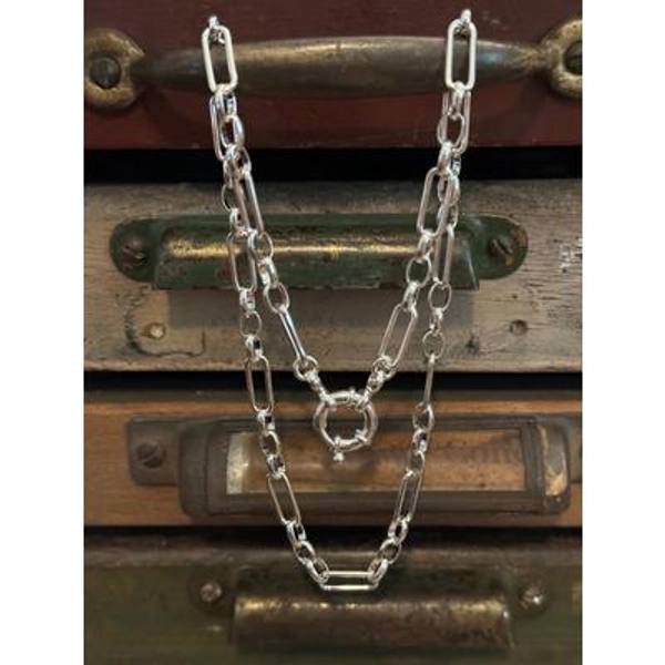 Alternating Link Sterling Silver Chain Necklace - Silver Chunky Chain Necklace With Alternating Links - Swivel Clasp or Bolt Clasp Necklace