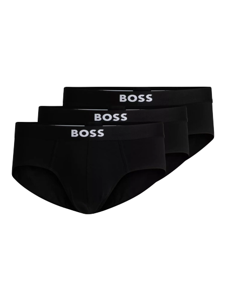 BOSS Logo Band Stretch Briefs, Pack of 3, Black