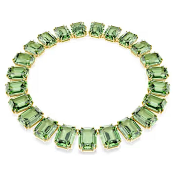 Millenia necklace, Oversized crystals, Octagon cut, Green, Gold-tone plated