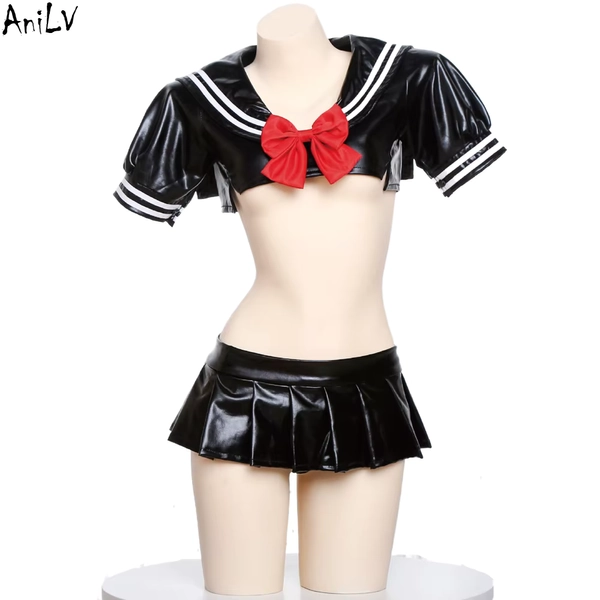 AniLV-uniforme de estudiante de Chica de Anime, lencería erótica, Mini Falda plisada de cuero para mujer, trajes cortos de marinero escolar, disfraces - AliExpress 200000532