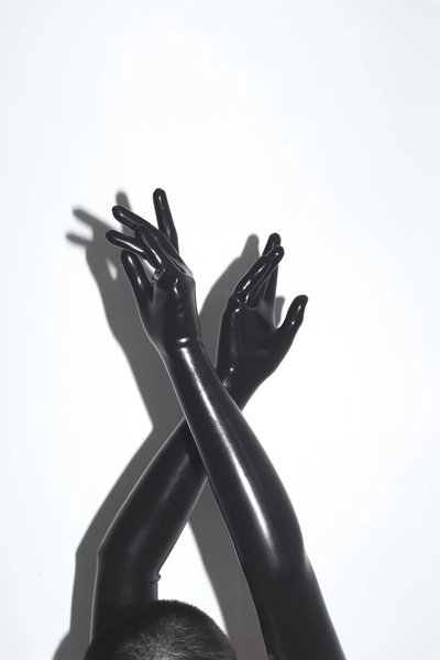 Latex Rubber Shoulder Length Opera Gloves in Black, Red, Translucent Natural, White