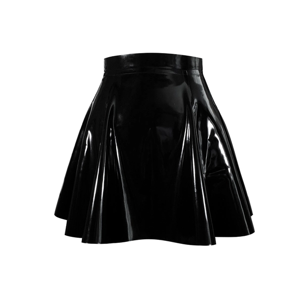 Latex Flared Mini Skirt in black