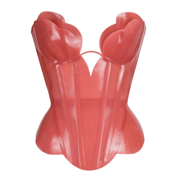 Latex Double Tulip Cup Corset w/ Scallop Hem in sheer pink