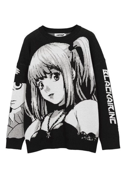 Cosplay.fm Gothic Graphic Pullover Sweater Anime Pattern Round Neck Long Sleeves Sweater