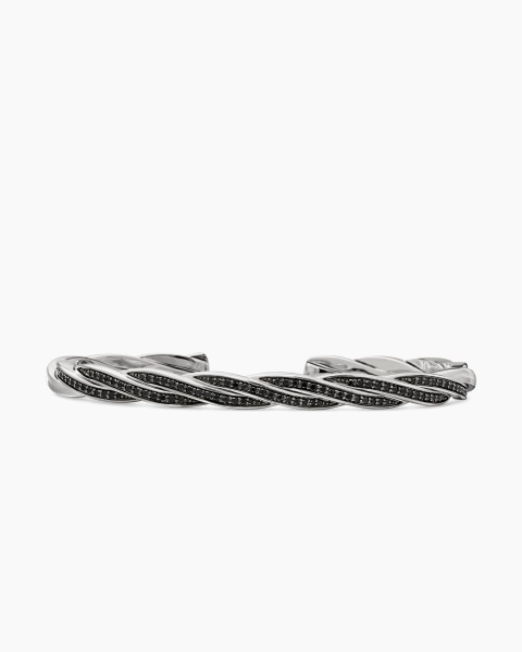 DY Helios™ Cuff Bracelet in Sterling Silver with Black Diamonds, 6mm