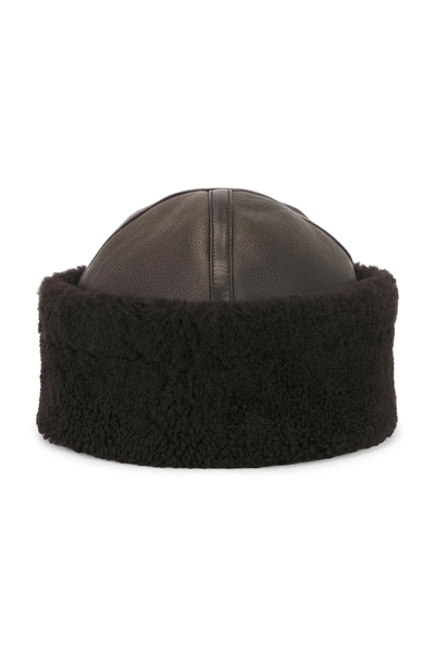 NOUR HAMMOUR Dallen Shearling Hat in Brown