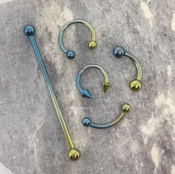 BLUE GOLD Internally Threaded ASTM F136 Titanium Barbell Curved Industrial Circular Horseshoe 14G 16G for Septum Rook Daith Eyebrow Bridge