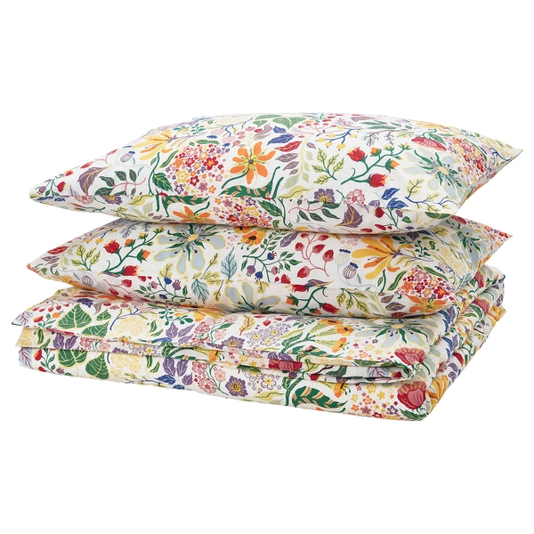 STRANDLUMMER Duvet cover and 2 pillowcases - multicolour/floral pattern 200x200/50x80 cm