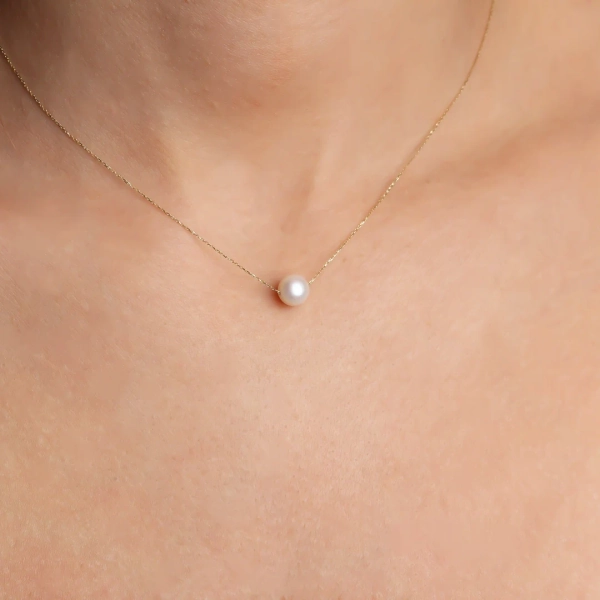 Zarte 14k Massivgold-Perlenkette: Süßwasserperle, minimalistischer Stil - Etsy.de