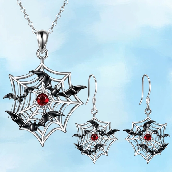 TEMU Bat Spider Web Necklace & Earrings - K Gothic Jewelry Suitable For Daily Wear, Party, Elegant Pendant - Birthday, Anniversary, Valentine's Day