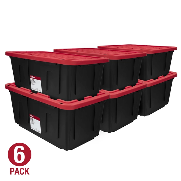 (Pack of 6) Hyper Tough 27 Gallon Large Storage Bin with Snap Lid, Black and Red, Heavy Duty Plastic Storage Container - Walmart.com