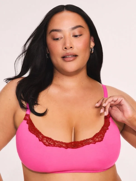 Cotton Essentials Lace-Trim Scoop-Neck Bralette