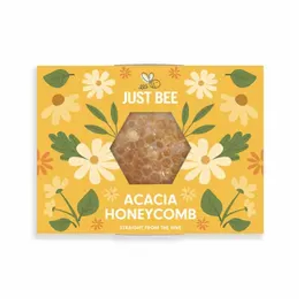 JUST BEE Raw Acacia Honeycomb 200g - Natural Sweet Flavor Straight from the Hive with Free Bee-Saving Seeds – Various Pack Sizes