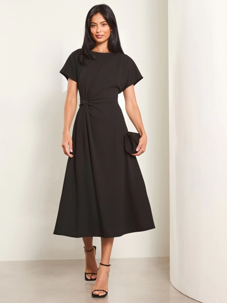 Lipsy Black Petite Knot Side Midi Dress