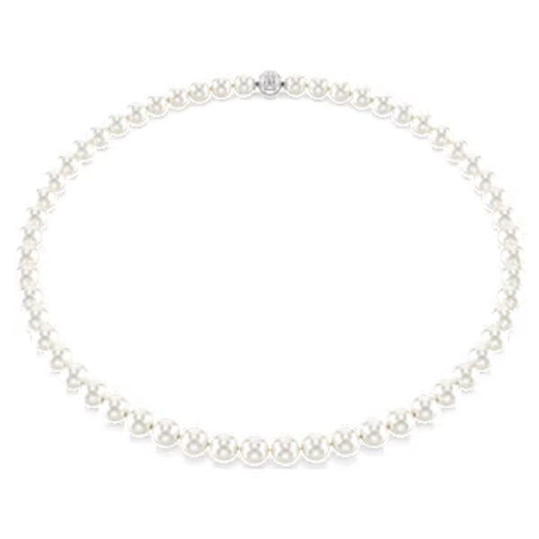 Matrix necklace, Crystal pearl, White, Rhodium plated