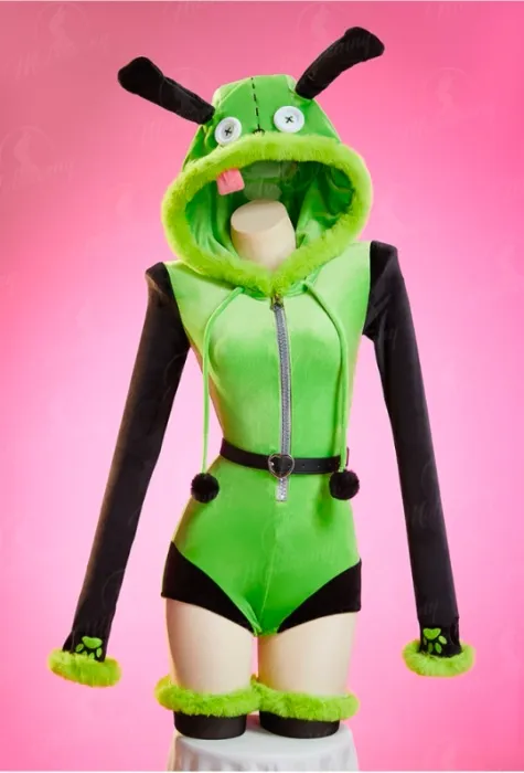 GIR Derivative Cosplay Plush Homewear Green and Black Dog Romper with Belt and Socks
