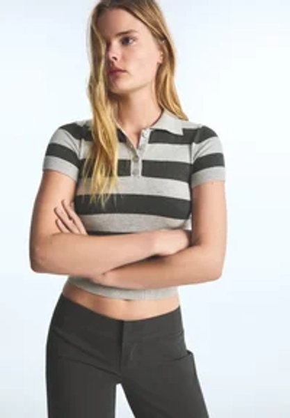 STRIPED SHORT SLEEVE KNIT - SWEATER - Poloshirt - grey