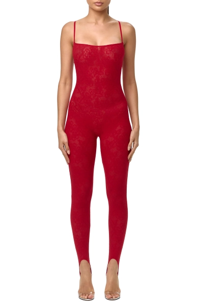 Naked Wardrobe Lace Stretch Lace Stirrup Jumpsuit