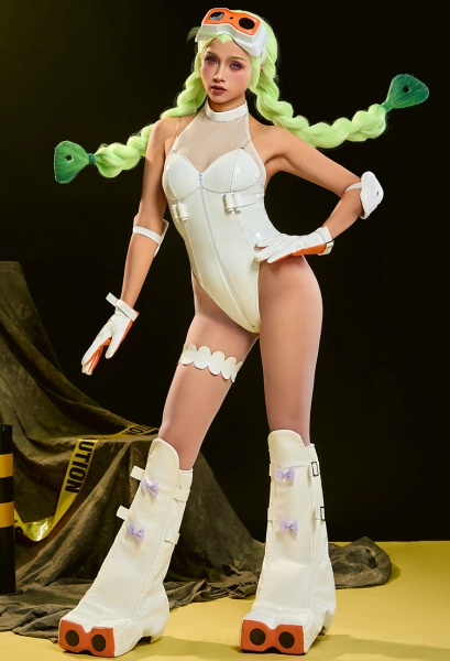 Panty Stocking Gunsmith Geek Girl Cosplay Costume Bodysuit and Vest with Leg Warmer