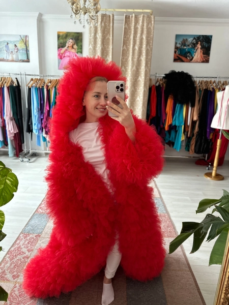 Red Ruffle Tulle Coat: Custom Festival Hoodie